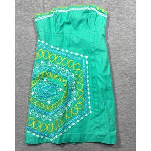 Lilly Pulitzer‎ Dress Sz 4 Strapless Comb Get it Bowen Green Embroidered Mini
